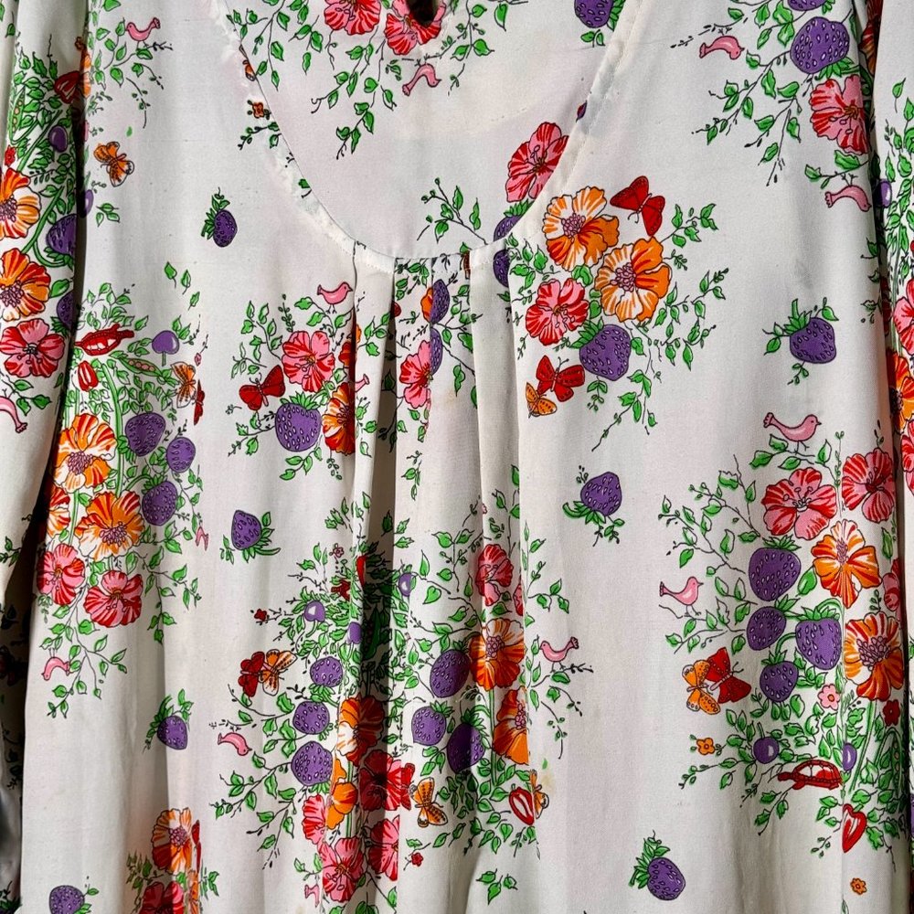 Vintage 1970s Kaftan Caftan Floral Lisanne Maxi Length Dress Mumu - Picture 4 of 10